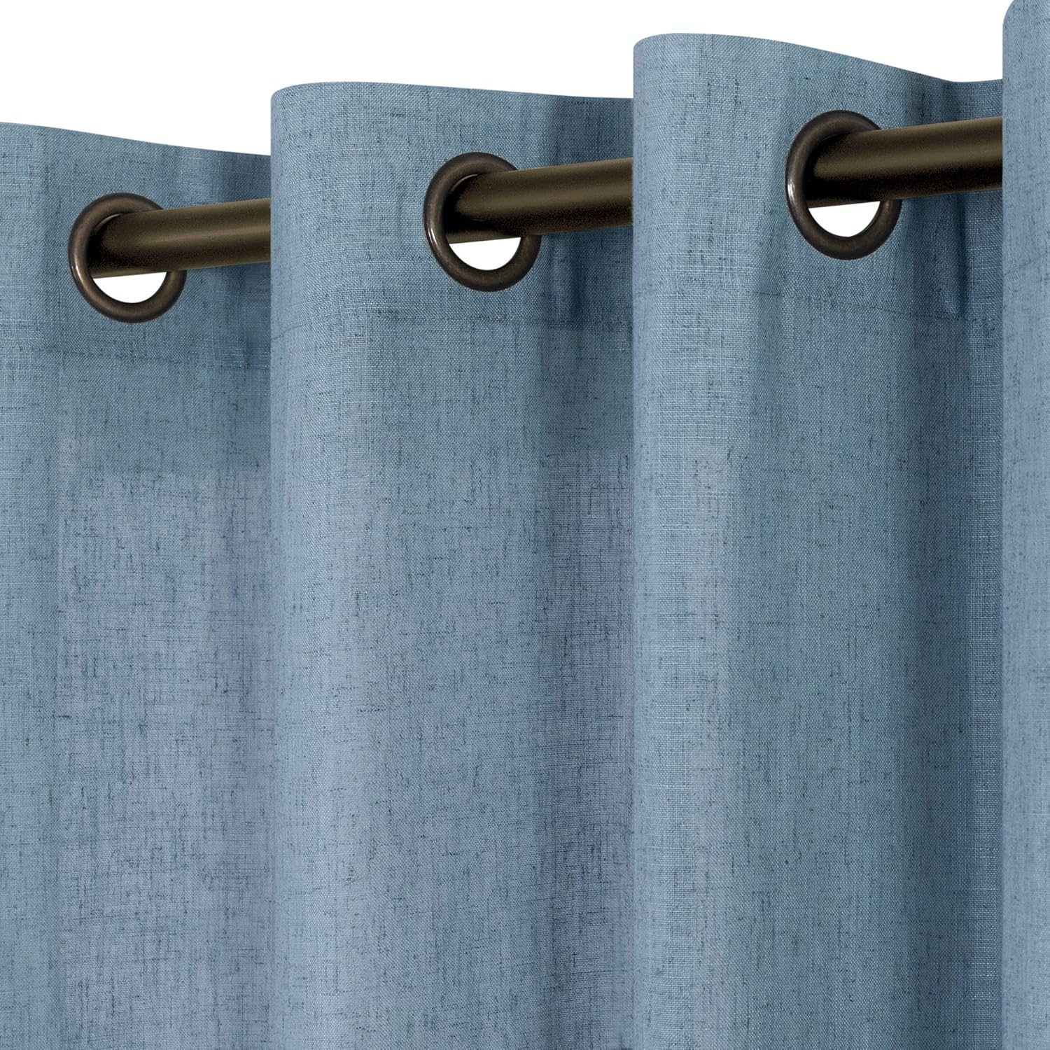 KOUFALL Stone Blue Bronze Grommet Linen Blend Sheer Curtains