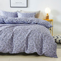 Queen Size Duvet Cover - Cotton Floral 3Pcs Set, Pale Purple