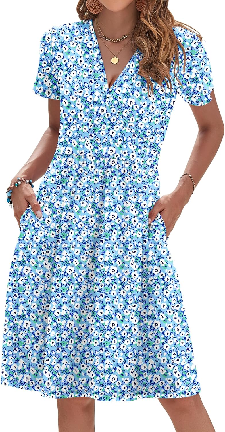 Womens Summer Dresses 2025 Short Sleeve V Neck Floral Sundress