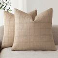 Linen Check Throw Pillow Covers Set of 2 - Neutral Farmhouse Style