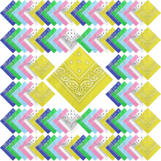 100 Pack Unisex Paisley Bandanas for Multi-Purpose Use