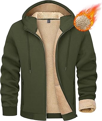 MAGCOMSEN Men's Fleece Hoodie Sherpa Jacket for Winter Warmth