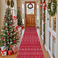 Deerly Christmas Runner Rug 2x10 Red Festival Snowflake Design