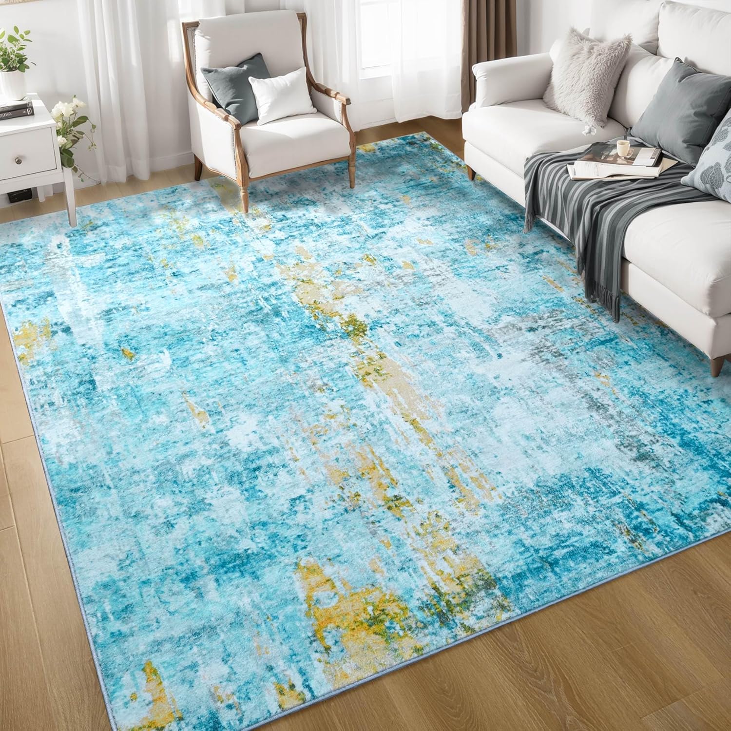 Ompaa 6x9 Teal Blue Area Rug - Machine Washable Boho Style