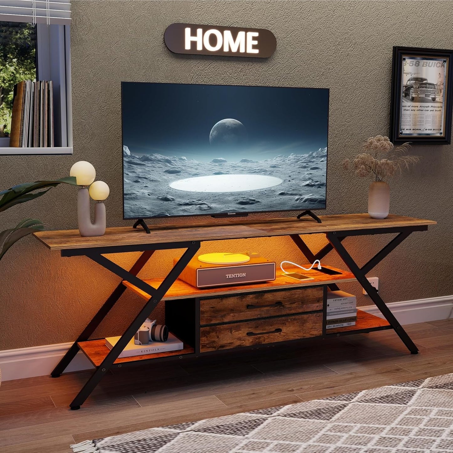 55 TV Stand with Power Outlet & Storage - Simoretus