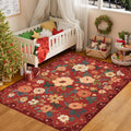 3x5 Area Rug Floral Red - Low Pile Washable Non-Slip Rug