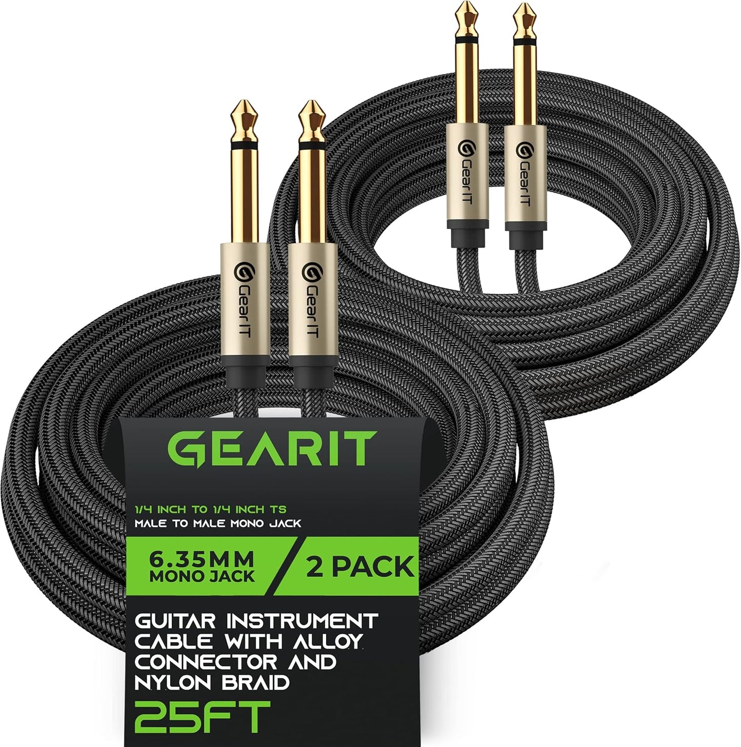GEARit 15ft Instrument Cable 2-Pack - Crystal Clear Sound