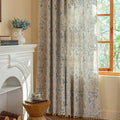 Blue Floral Curtains 84 in Length 2 Panels Semi Sheer - Boho Farmhouse