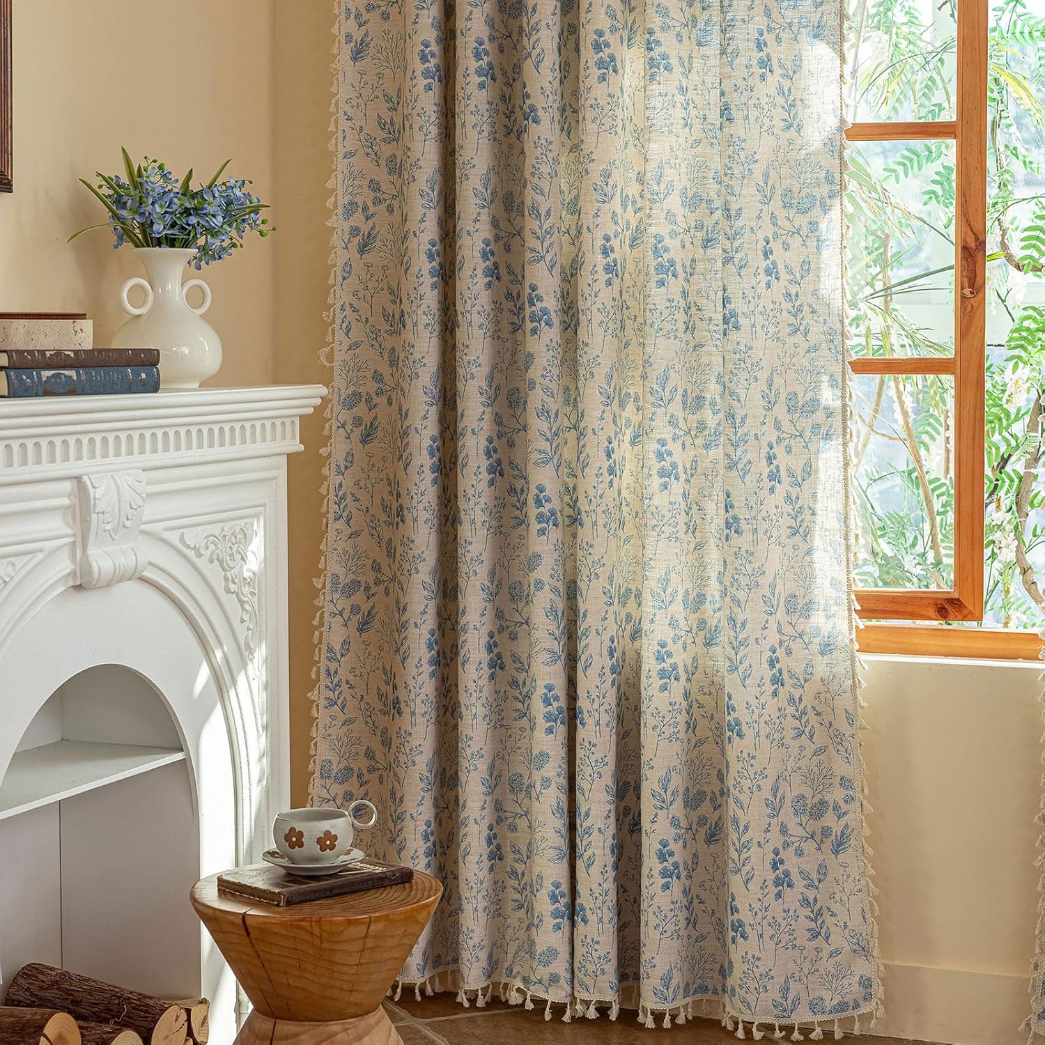 Boho Aesthetic Blue Floral Curtains for Living Room 84 Inch