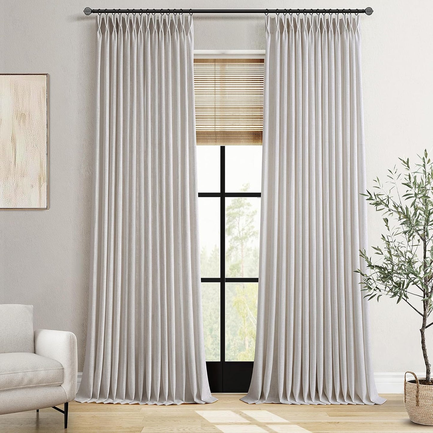 Pinch Pleated Linen Curtains 96 Inches Long for Elegant Spaces