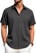 Men's Linen Short Sleeve Button Down Shirt - Lightweight Summer Casual