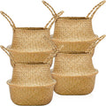 Seagrass Woven Plant Baskets 4-Pack - Natural Boho Planter Set