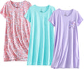 Women's Cotton Nightgown 3 Pack - Soft Short Sleeve Sleep T Shirt