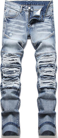 RXXKKK Men's Classic Zipper Biker Regular Fit Flex Jean - Durable like