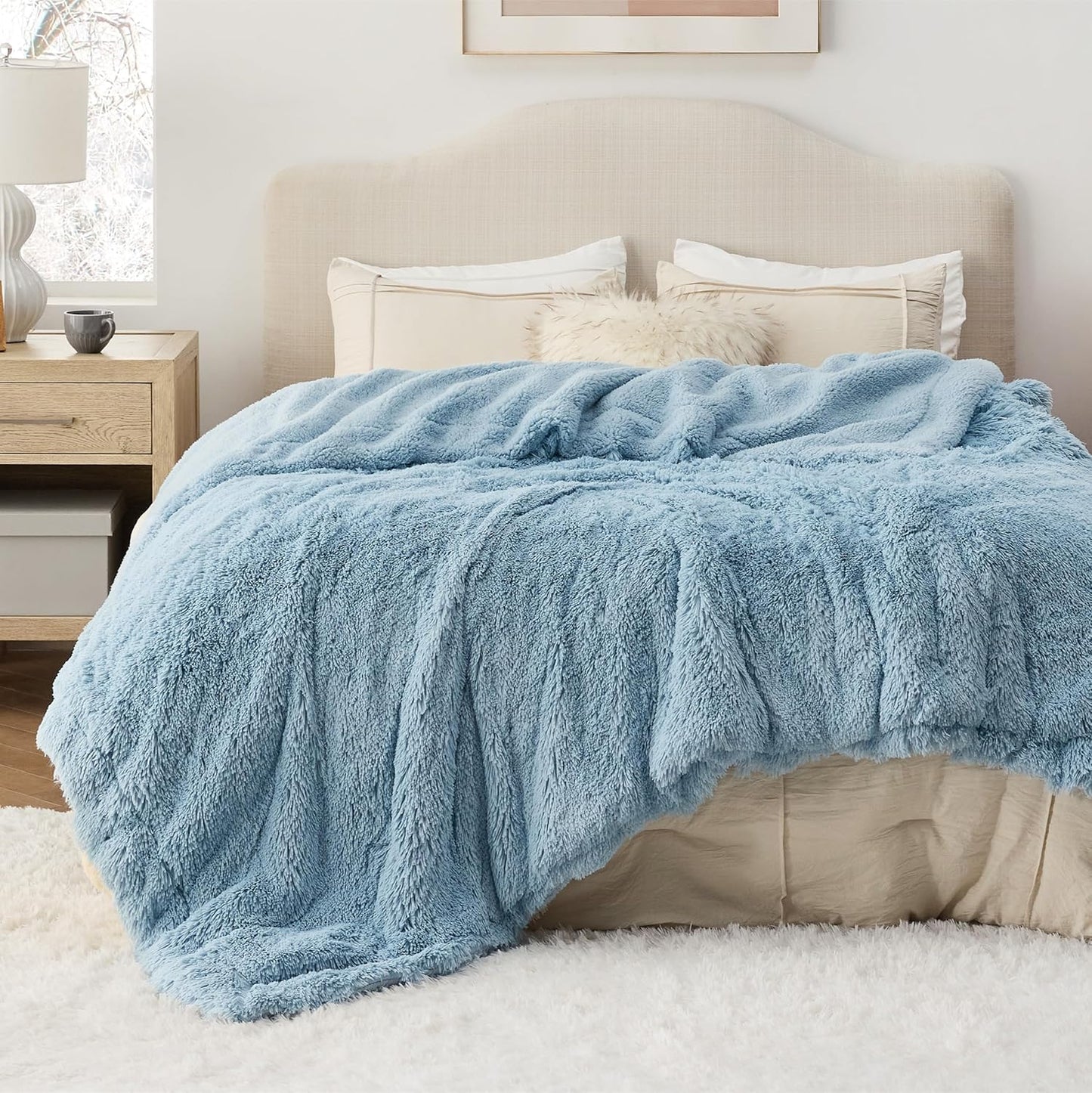 Bedsure GentleSoft Fluffy Light Blue Blanket for Cozy Comfort