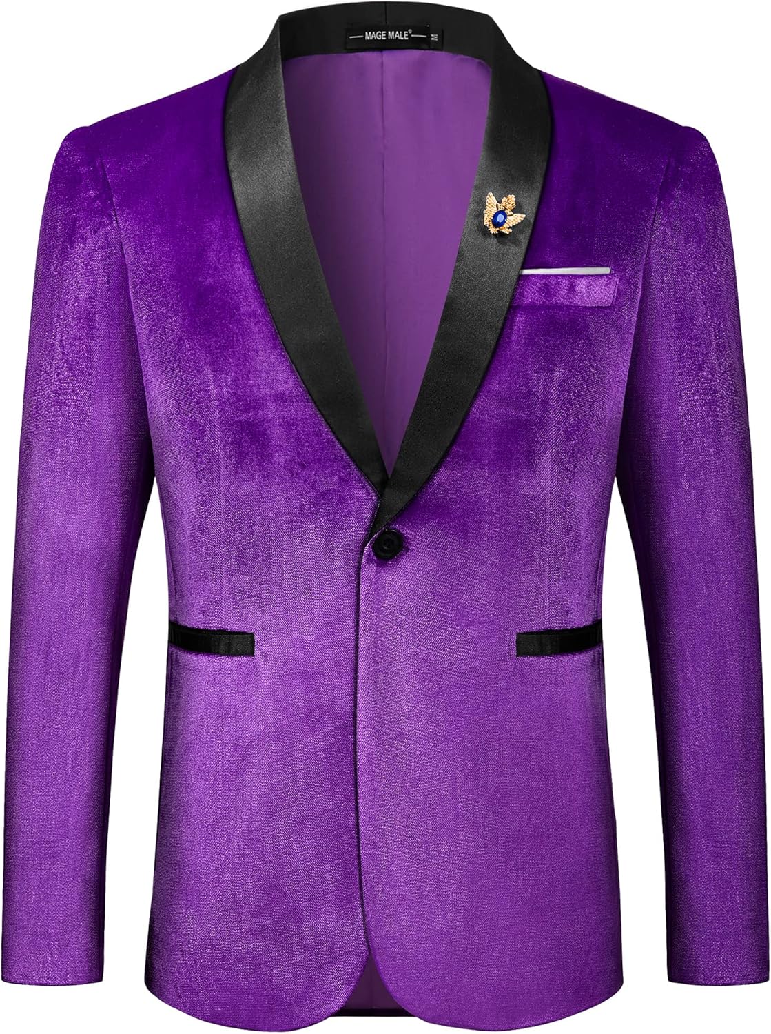 MAGE MALE Men's Velvet Slim Fit Suit Blazer for Formal Events