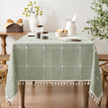 Boho Grid Table Cloth with Tassels 60in x 104in - Water Resistant