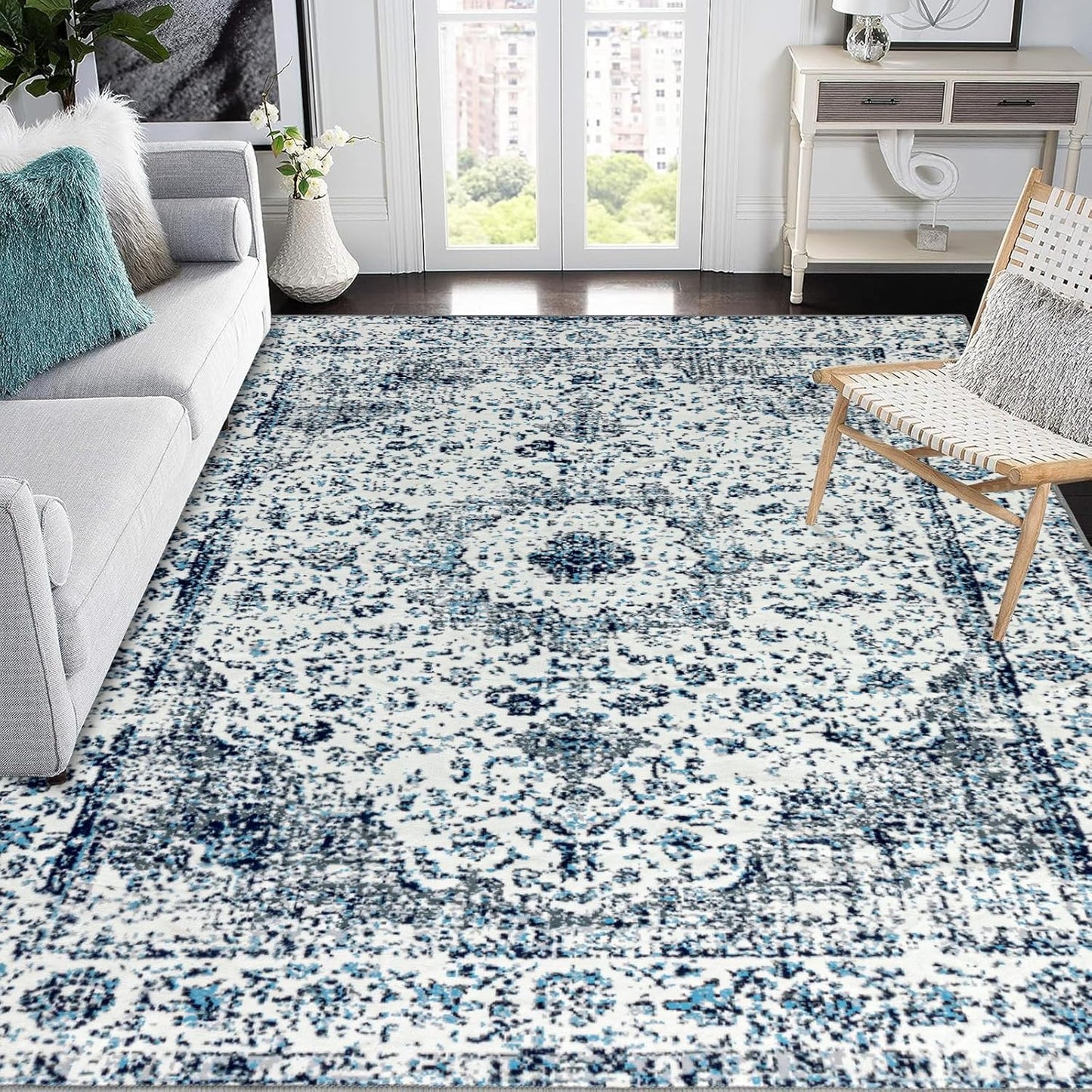 Easy-Going Area Rug 5x7 Washable Boho Floral Print for Home