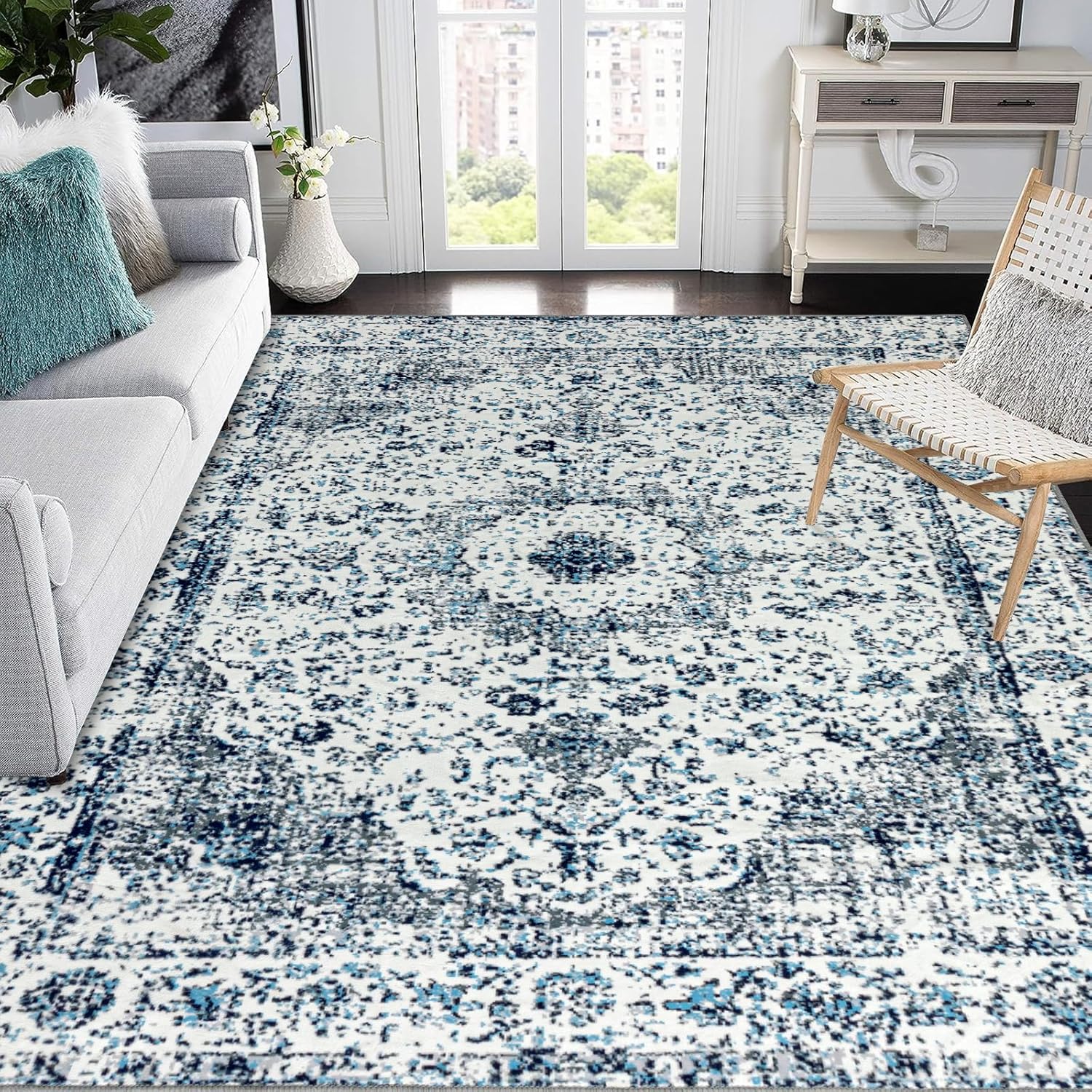 Easy-Going Area Rug 5x7 Washable Boho Floral Print for Home