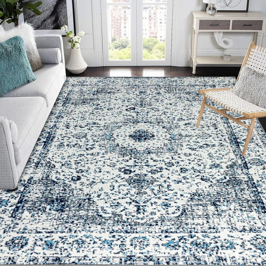 Easy-Going Area Rug 5x7 Washable Boho Floral Print for Home