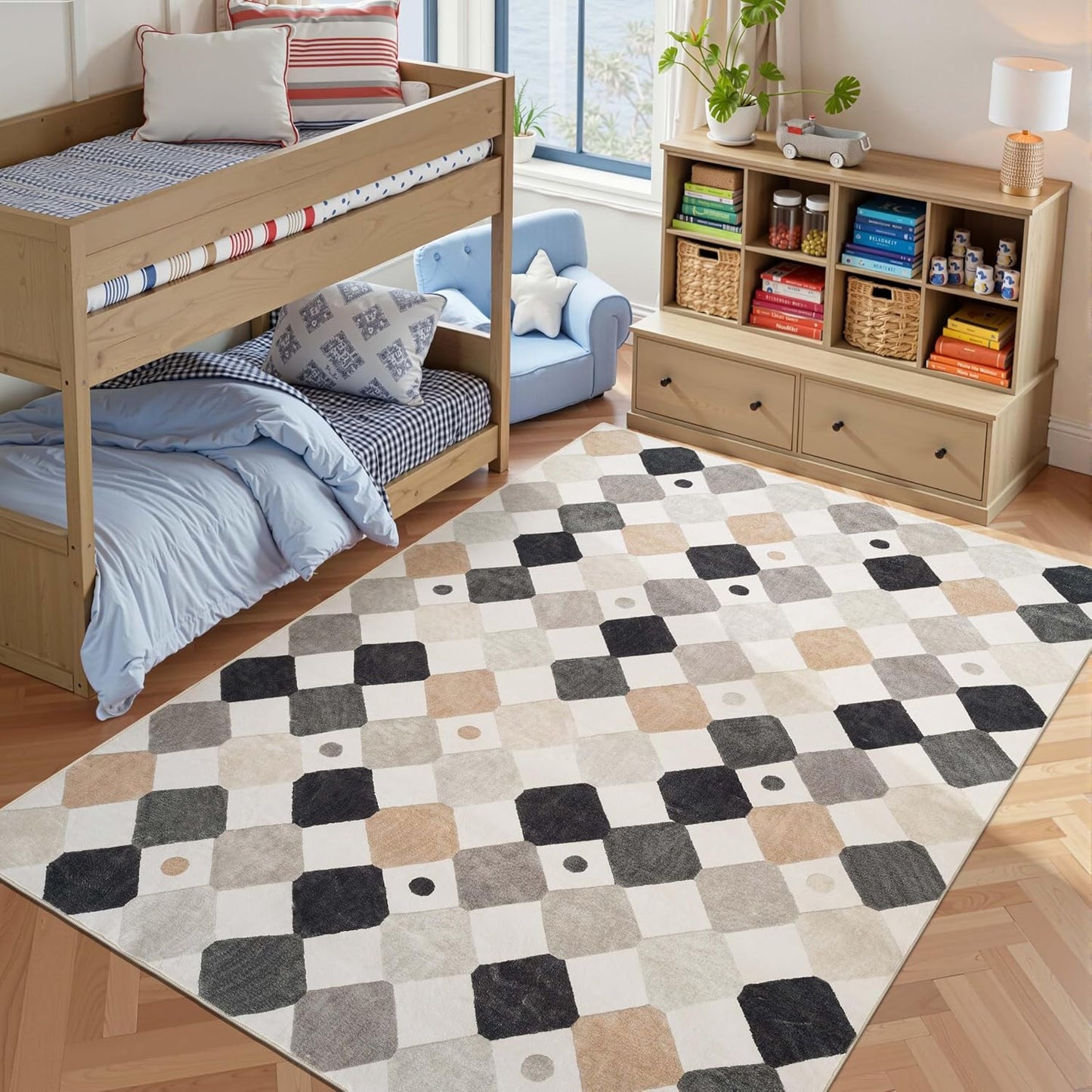 Modern Black & White Area Rug 6x9 for Kids and Living Rooms