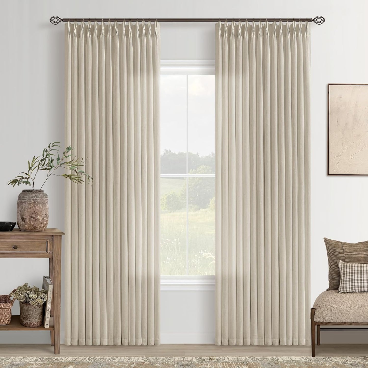 Oatmeal Linen Curtains 80 Inches Long for Modern Farmhouse Style