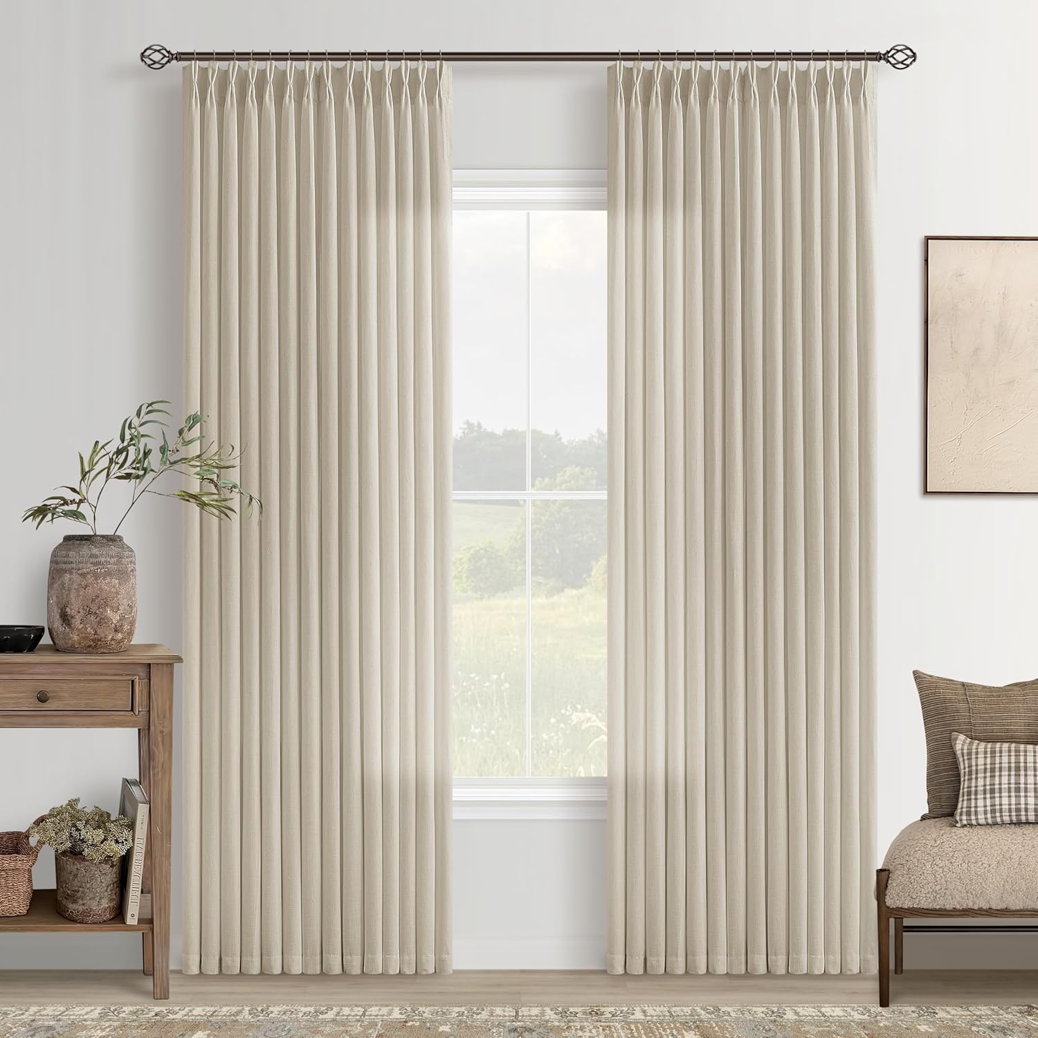 Oatmeal Linen Curtains 80 Inches Long for Modern Farmhouse Style