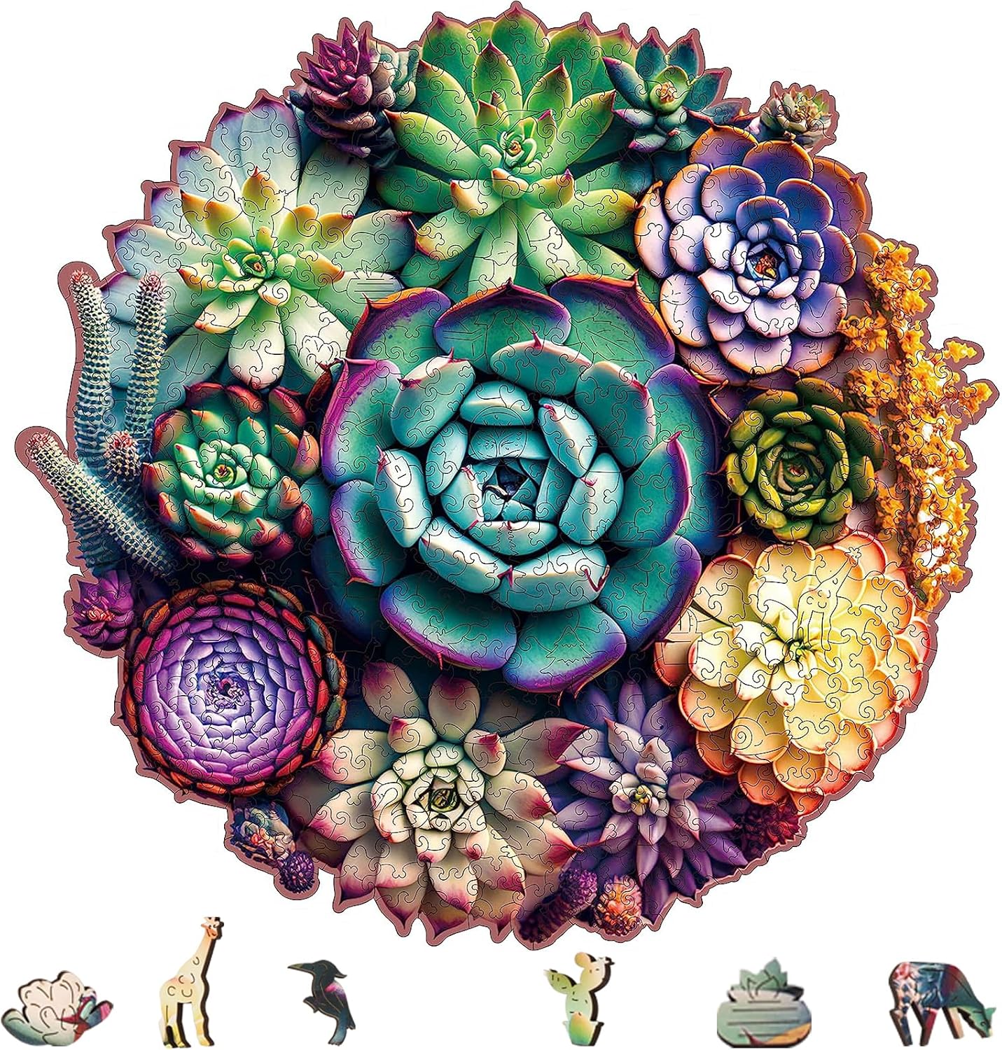 Wooden Jigsaw Puzzles - Mandala Succulent Plants for All Ages