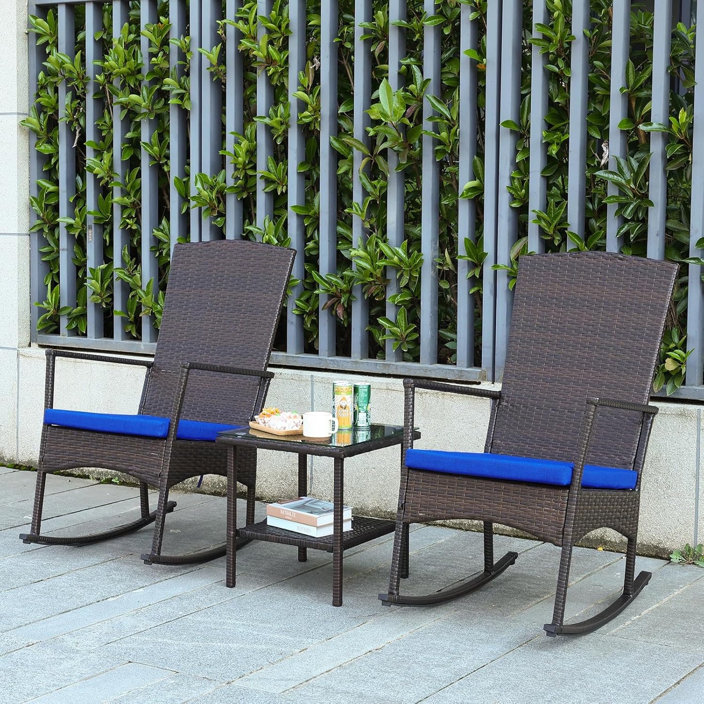 Outdoor Rocking Chairs Set - 3 High-Backed Patio Rockers