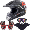 Adult Motocross Dirt Bike Helmet with Goggle Gloves Mask - DOT
