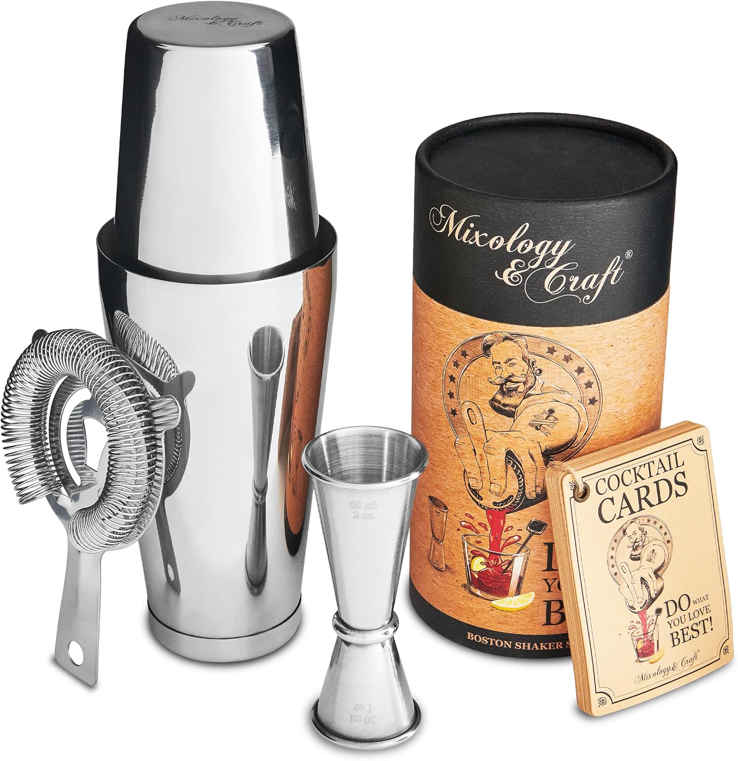Professional Cocktail Shaker Set w/ Recipes - Mixology Mastery