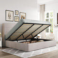 King Size Lift Up Storage Bed Light Beige - Modern Wingback Headboard
