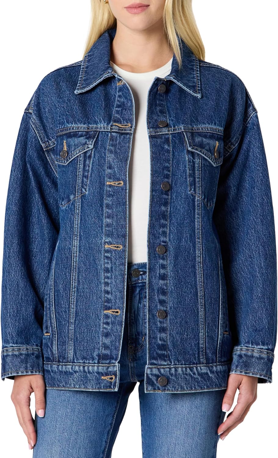 Oversized-Fit Trucker Jacket for Women in Rigid Denim Style