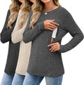 3 Pack Women's Nursing Long Sleeve Tops - Ribbed Thermal Maternity