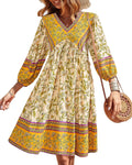 Women Casual Spring Summer V Neck Ruffle Floral Babydoll (Style D6P5)