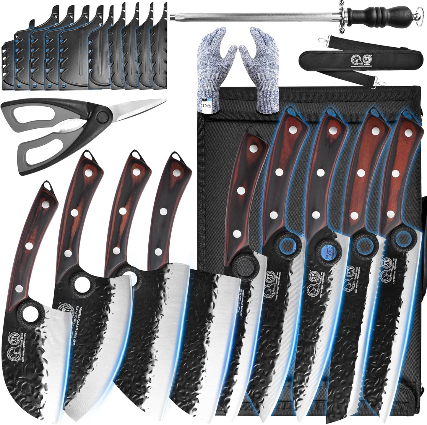 XYJ Professional Serbian Chef Knife Set for Home and Camping