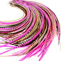 Natural & Hot Pink Feather Hair Extensions 21 Pack - Boho Flair