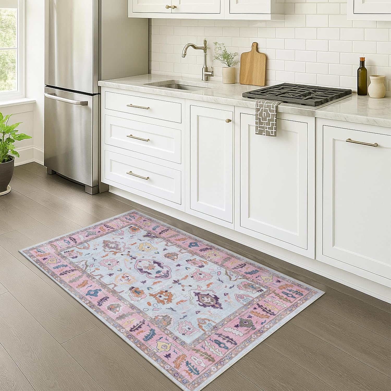 Fame Rugs Modern Oushak Rug - Vintage Turkish Pink Beige Area Rug