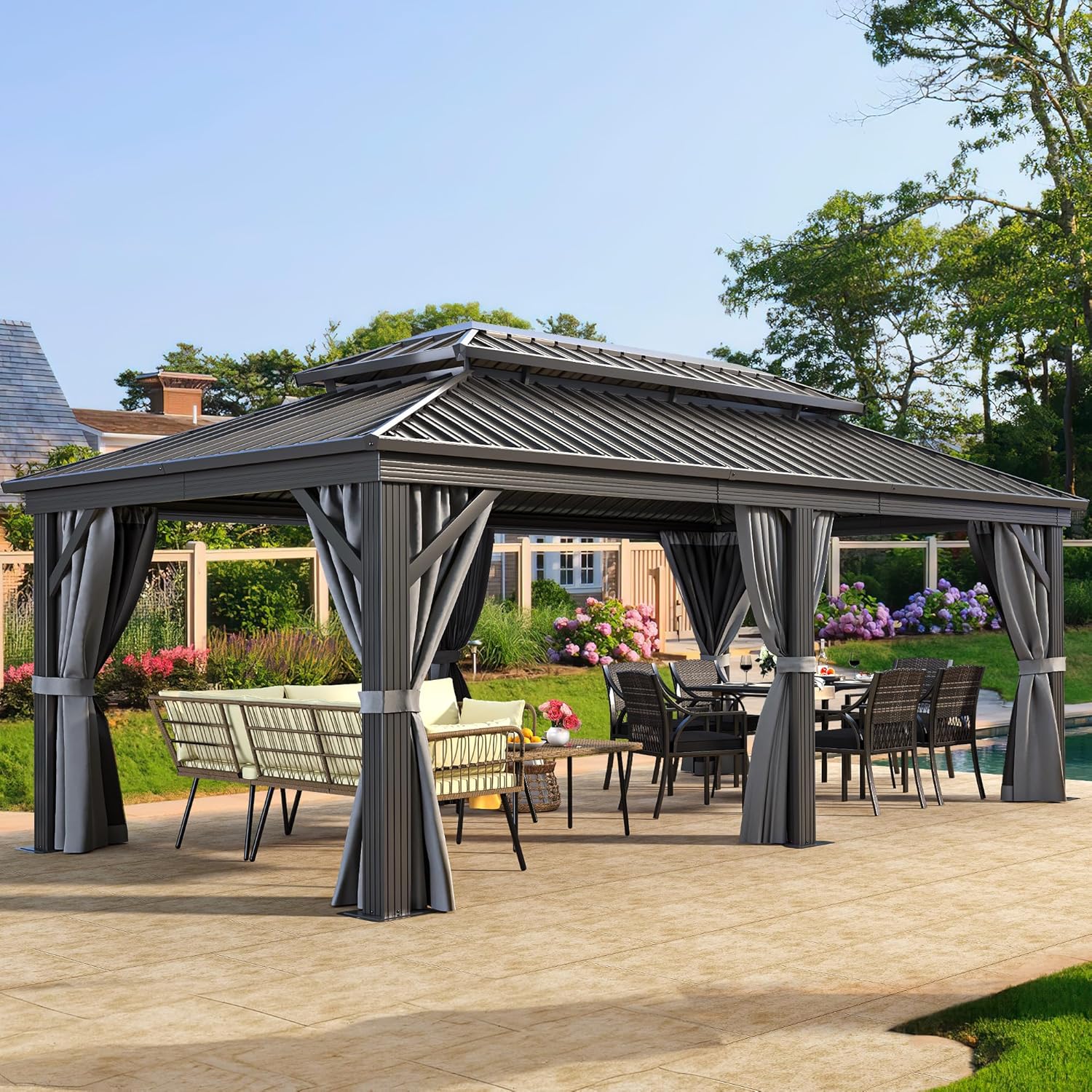 YITAHOME 12X20FT Metal Gazebo with Hard Top for Patios and Backyards