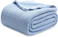 100% Cotton Waffle Blanket King Size Sky Blue - Soft Breathable Throw