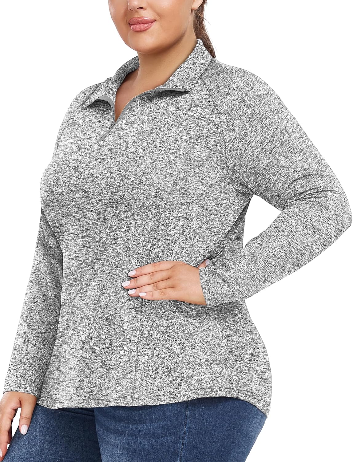 FOREYOND Plus Size Quarter Zip Workout Top - Moisture Wicking