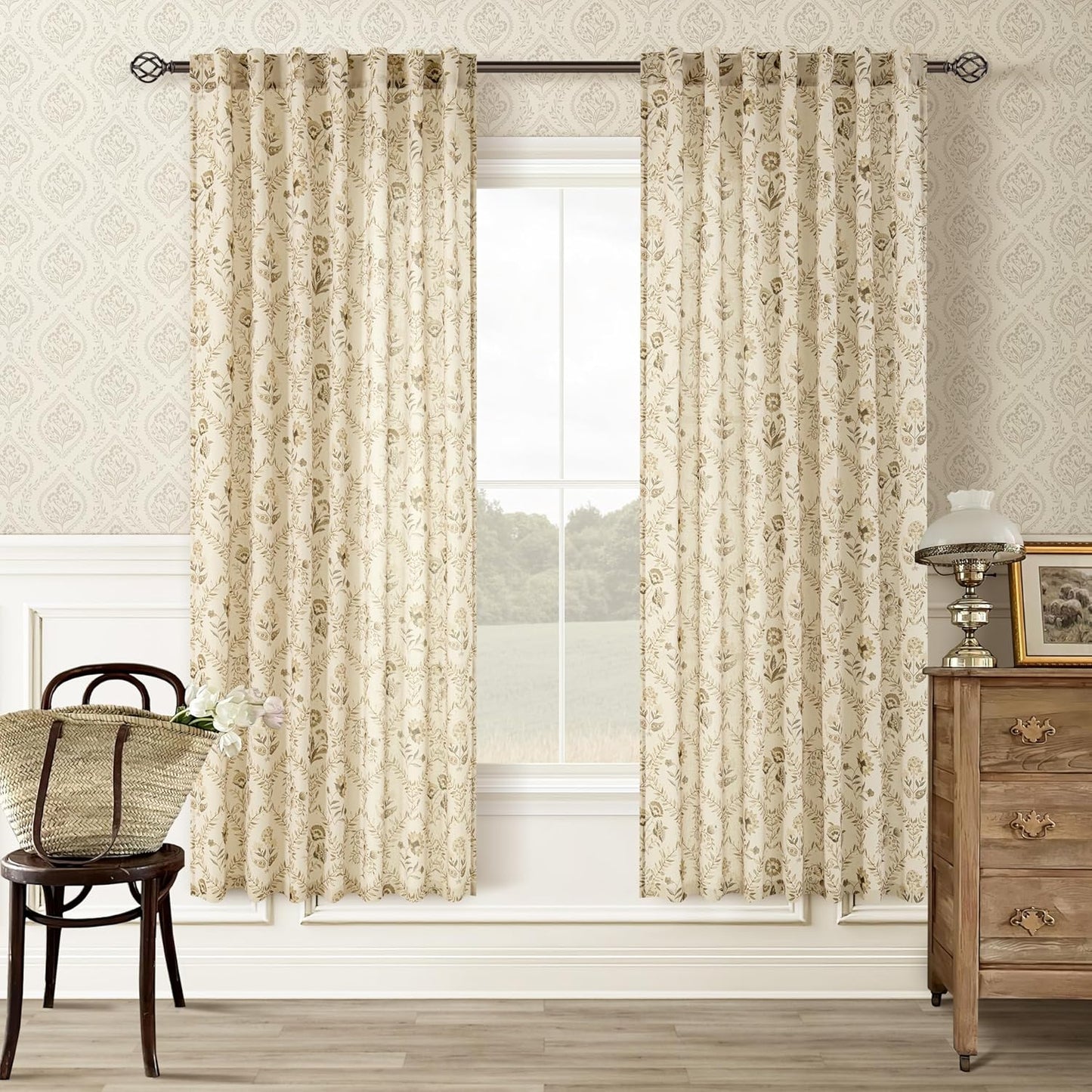 Vintage Floral Linen Curtains 72 Inch Length for Cozy Decor