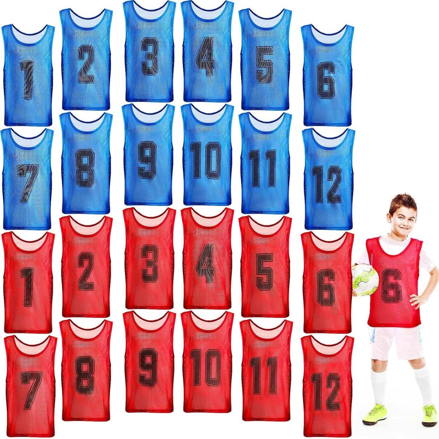 24 Pcs Youth Pinnies Soccer Training Vests for Team Sports