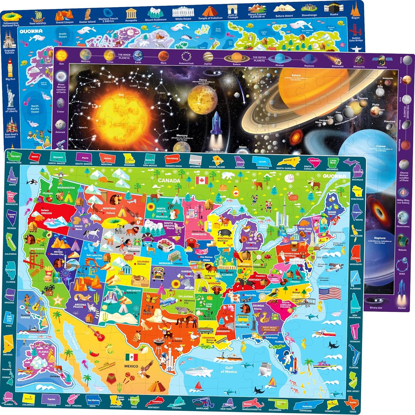 QUOKKA Puzzles for Kids Ages 4-6 - 3 Set Educational Games
