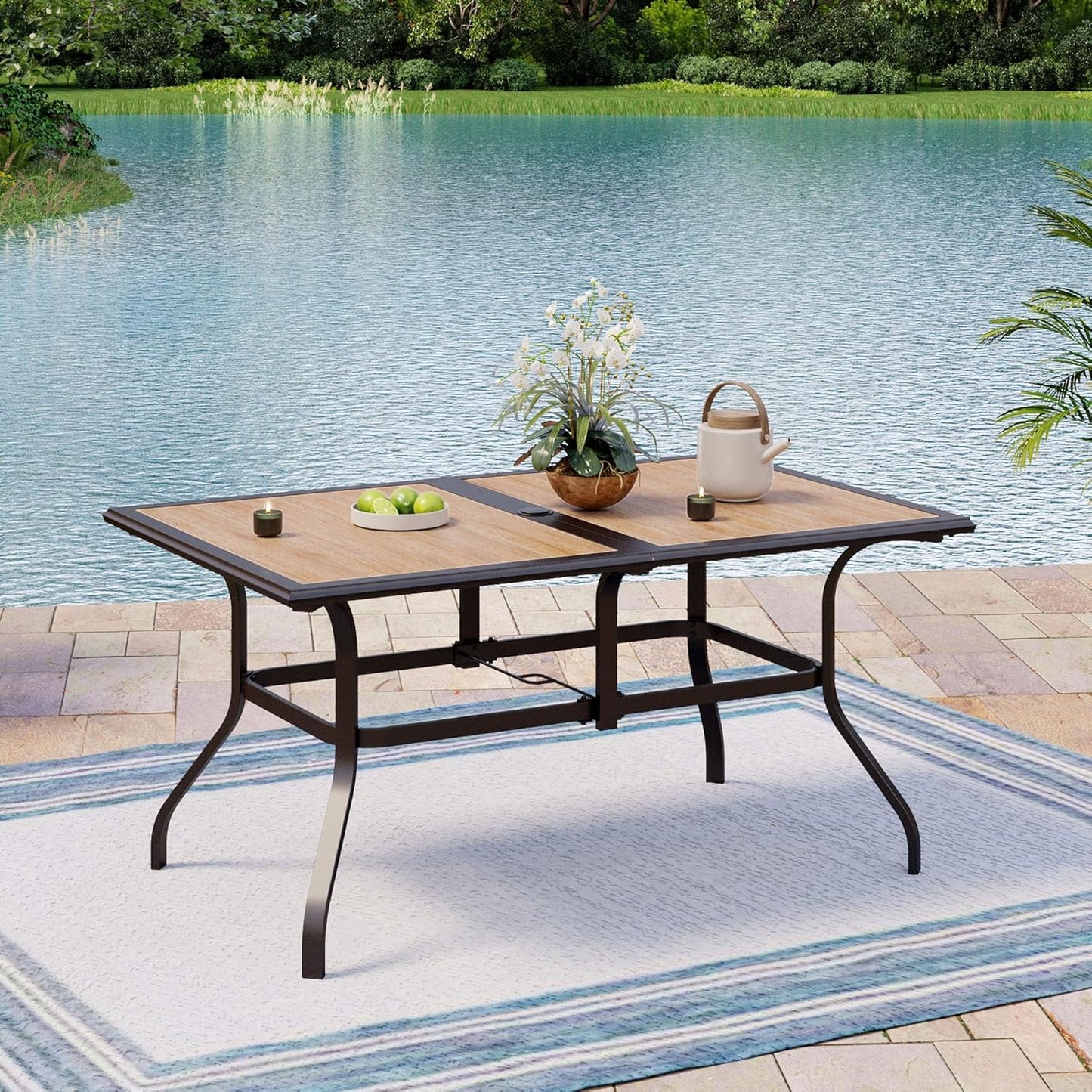 Outdoor Patio Dining Table for 6 with Umbrella Hole and Durability