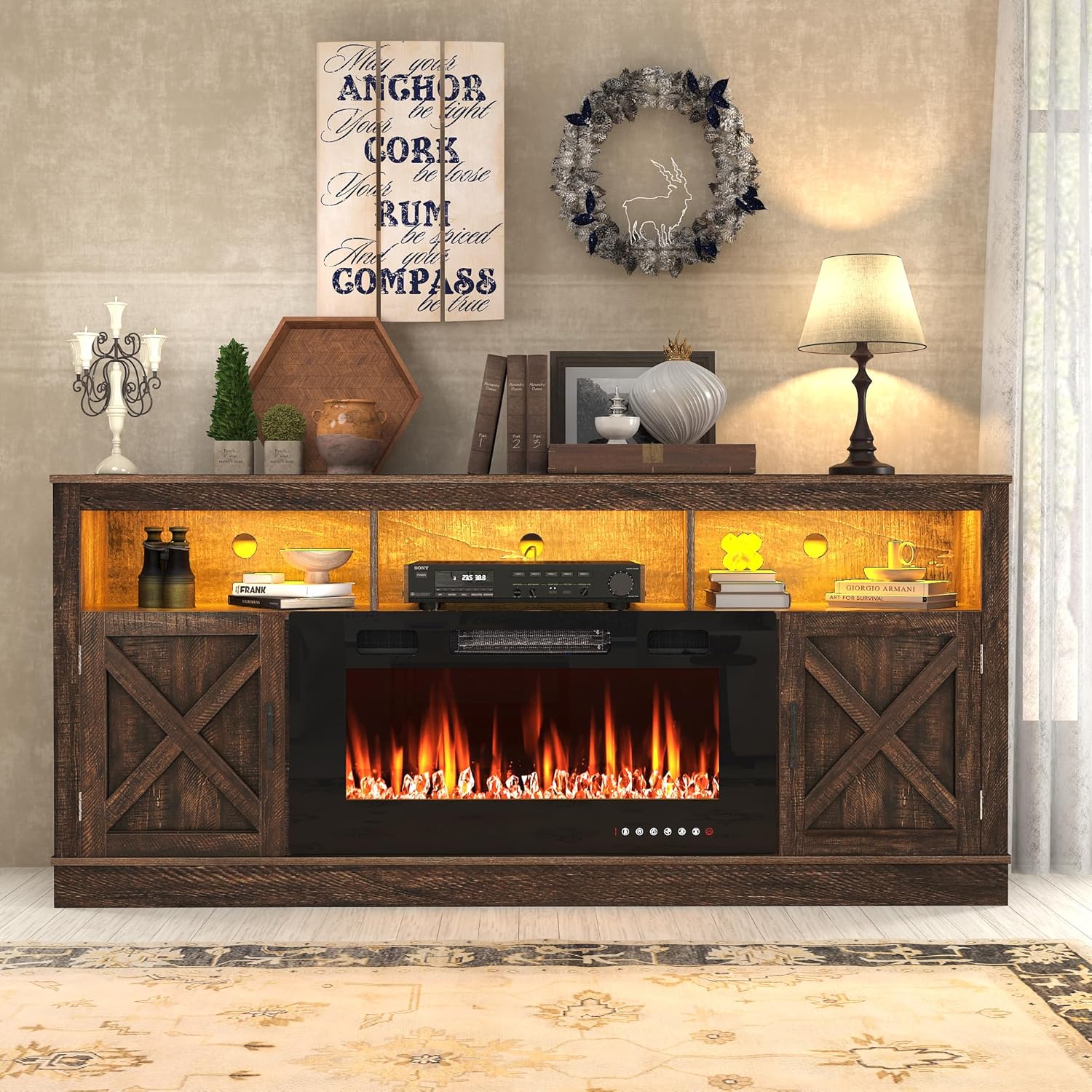 32 Farmhouse Fireplace TV Stand - Cozy Living Room Upgrade