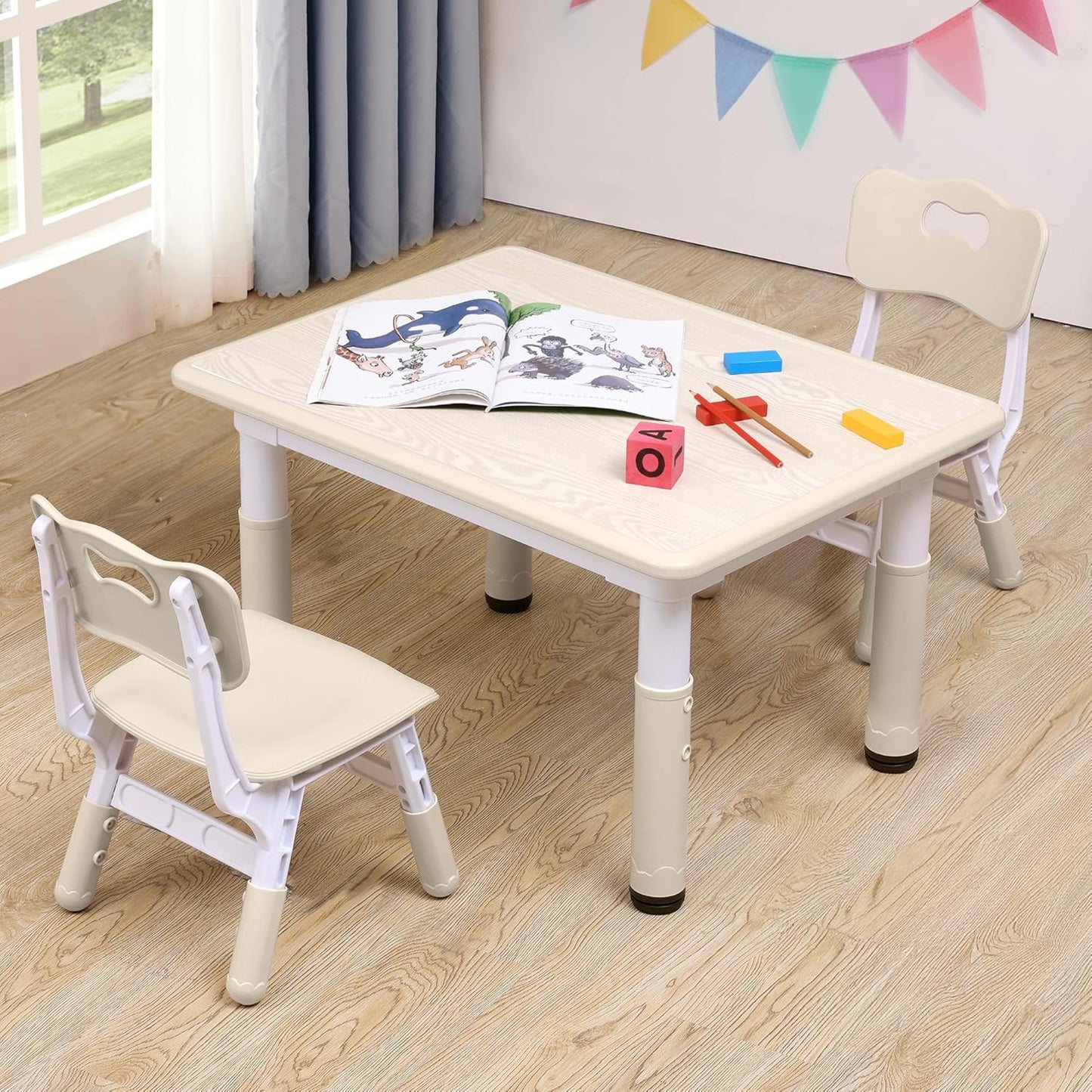 Adjustable Kids Table & Chairs Set for Ages 3-8 - Perfect for Play