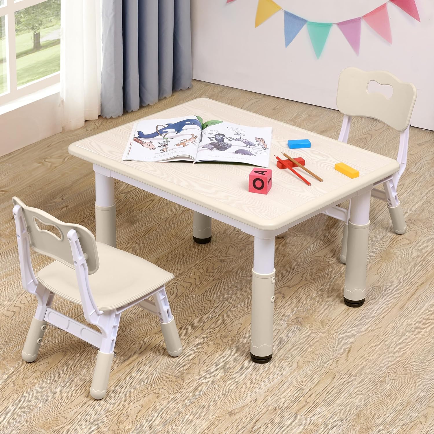 Adjustable Kids Table & Chairs Set for Ages 3-8 - Perfect for Play