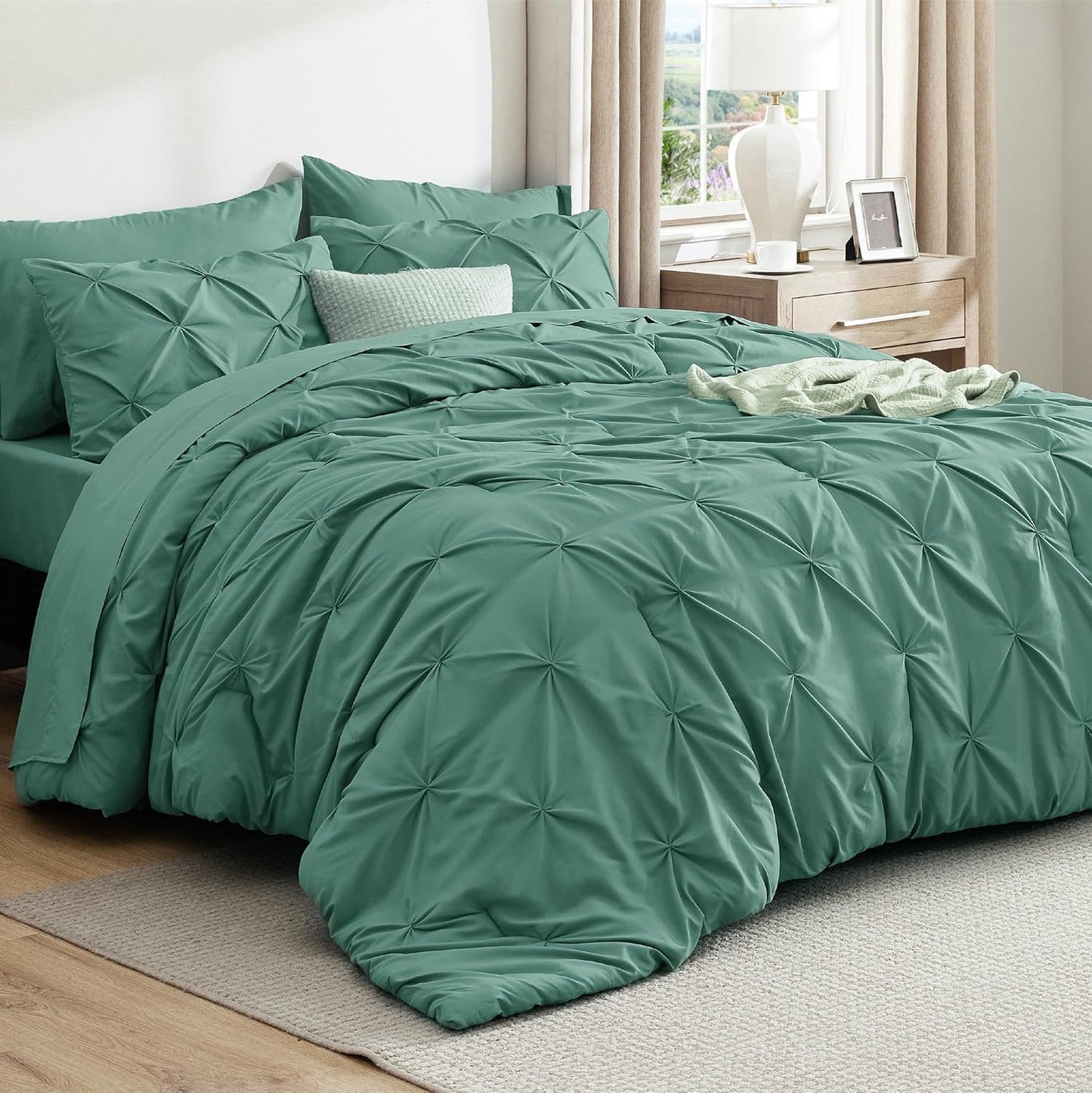 Bedsure Queen Comforter Set in Graysih Green - 7 Piece Luxury