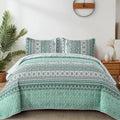 Sage Green Quilt Set King Size Bohemian Stripe - Lightweight